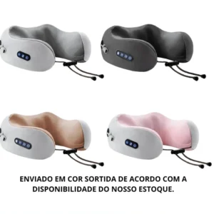 Travesseiro Massageador Cervical Formato U com Vibração – Espuma de Memória | Relaxamento e Viagem
