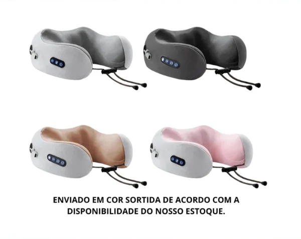 Travesseiro Massageador Cervical Formato U com Vibração – Espuma de Memória | Relaxamento e Viagem