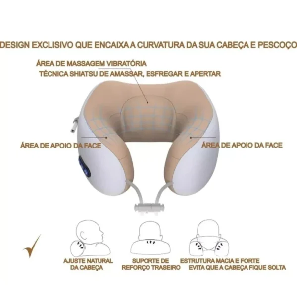Travesseiro Massageador Cervical Formato U com Vibração – Espuma de Memória | Relaxamento e Viagem - Imagem 4