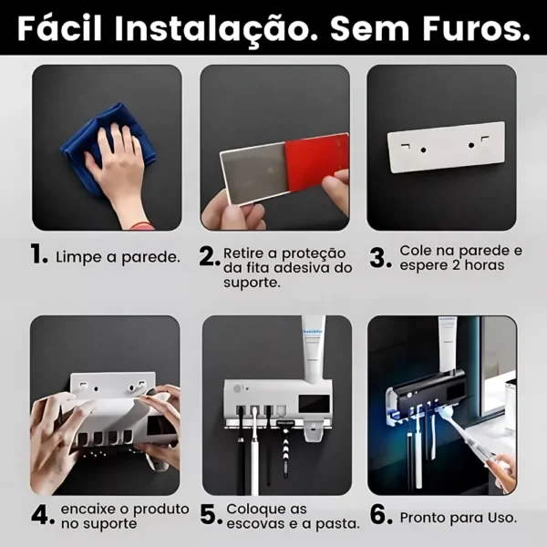 Suporte Esterilizador de Escova de Dente UV com Dispensador Automático | Solar | 4 Escovas - Imagem 6