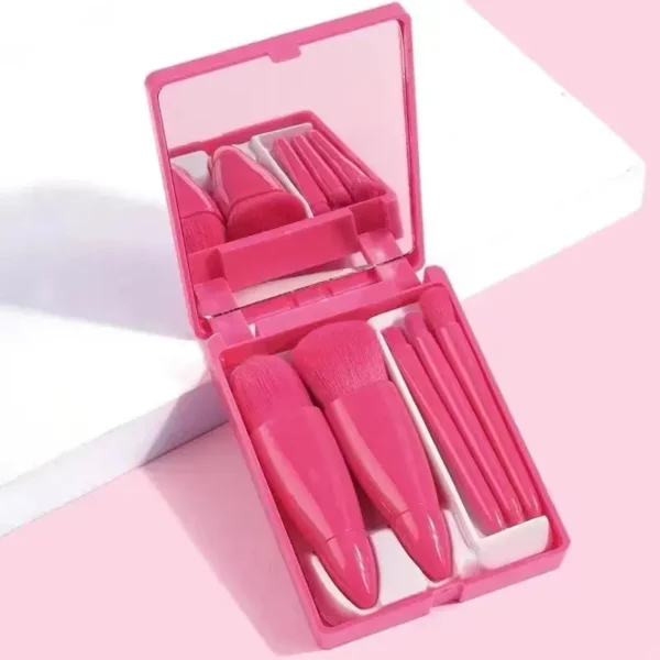 Mini Espelho de Maquiagem com 5 Pincéis | Portátil, Dobrável, Ideal para Viagem e Bolsa - Imagem 5