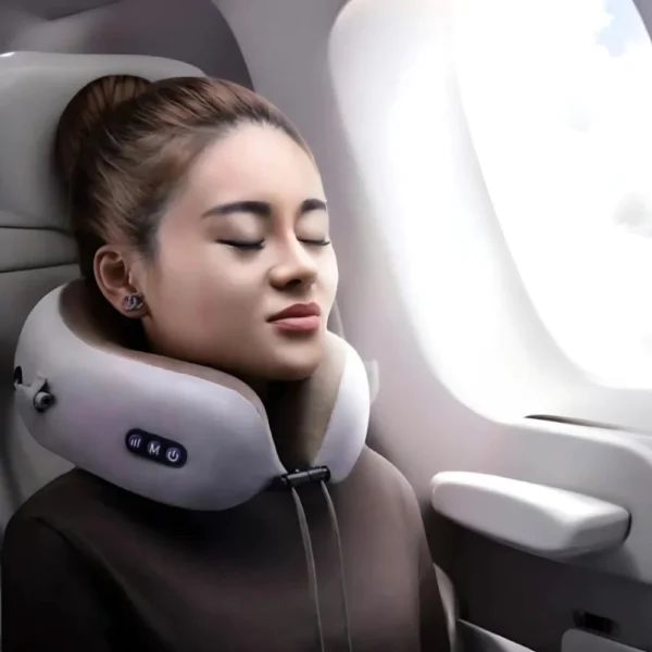 Travesseiro Massageador Cervical Formato U com Vibração – Espuma de Memória | Relaxamento e Viagem - Imagem 5