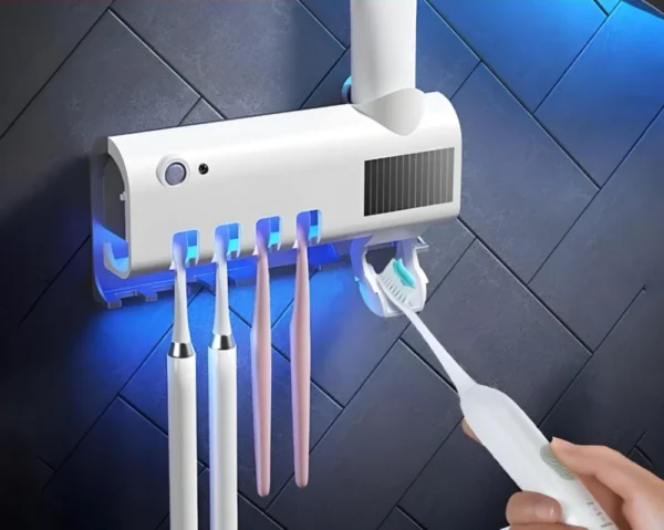Suporte Esterilizador de Escova de Dente UV com Dispensador Automático | Solar | 4 Escovas