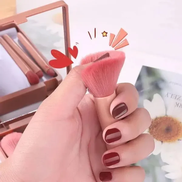 Mini Espelho de Maquiagem com 5 Pincéis | Portátil, Dobrável, Ideal para Viagem e Bolsa - Imagem 3