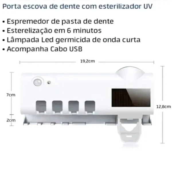 Suporte Esterilizador de Escova de Dente UV com Dispensador Automático | Solar | 4 Escovas - Imagem 5