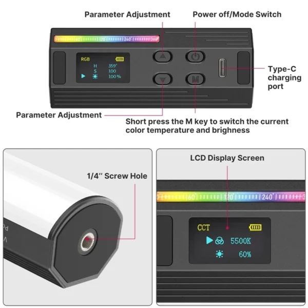 Ulanzi i-Light VL119 RGB Bastão de Luz Portátil LED RGB 2500-9000K - Imagem 5