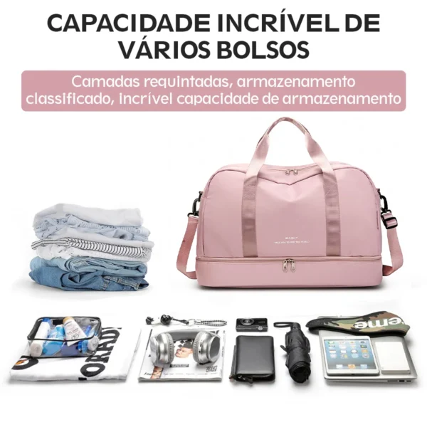 Bolsa de Viagem Jeans Impermeável com Alça Ajustável – Compartimento Seco/Molhado – Unissex - Imagem 4