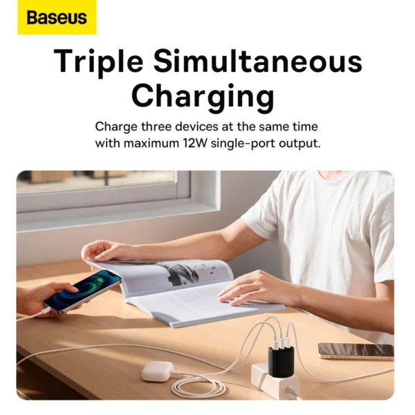 Carregador Turbo Baseus 17W 3 USB + Cabo Lightning 1m | Original ANATEL | Bivolt - Imagem 5