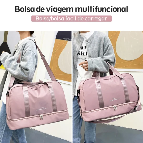 Bolsa de Viagem Jeans Impermeável com Alça Ajustável – Compartimento Seco/Molhado – Unissex - Imagem 2