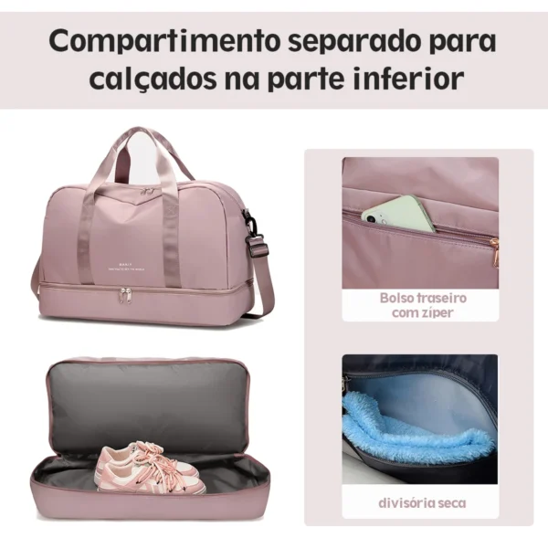Bolsa de Viagem Jeans Impermeável com Alça Ajustável – Compartimento Seco/Molhado – Unissex - Imagem 3