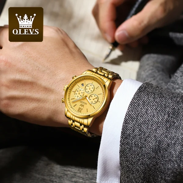 Relógios masculinos OLEVS de luxo dourado - Imagem 3