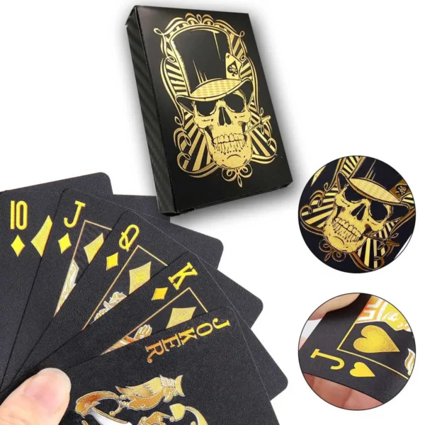 Baralho Skull Dourado em PVC – Edição de Luxo com 54 Cartas | Design Moderno e Sofisticado