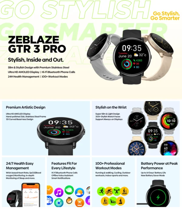Smartwatch Zeblaze GTR 3 Pro Feminino com Chamadas, Tela AMOLED 1.43" e Pulseira Inox – Monitor de Saúde e Notificações - Imagem 6
