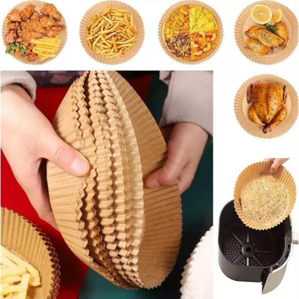 Kit com 50 Unidades de Forros Descartáveis para Airfryer – Redondos e Quadrados | Antaderente, Biodegradável e Resistente a 220°C - Imagem 3