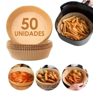 Kit com 50 Unidades de Forros Descartáveis para Airfryer – Redondos e Quadrados | Antaderente, Biodegradável e Resistente a 220°C