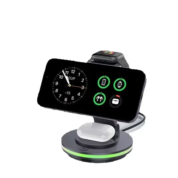 Carregador Magnético Dobrável Sem Fio, Carregador 4 em 1 para Apple iPhone 15 Pro Max, 14, 13, 12, Airpods 3, 2 Pro