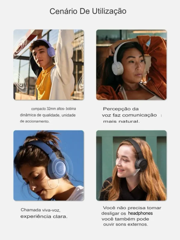 Fone de Ouvido Bluetooth T520BT com Microfone | Bateria 57h, Graves Potentes, Dobrável - Imagem 5