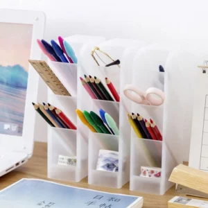 Organizador de Mesa Multiuso com 4 Divisórias – Porta-Canetas, Lápis e Acessórios (Vertical e Horizontal)