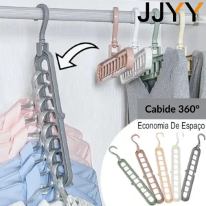 Cabide Giratório 360° Multiuso com 9 Ganchos – Organizador de Roupas Dobrável | Salva Espaço em Guarda-Roupas