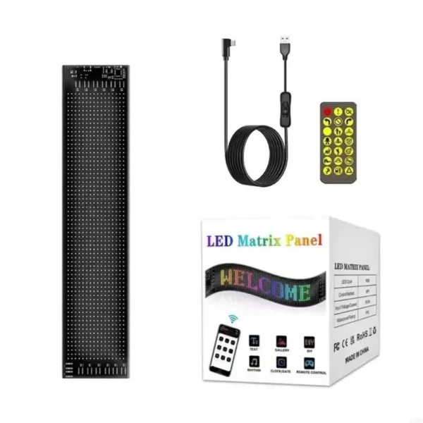 Painel de LED Programável D5BE via Bluetooth – Letreiro Digital Flexível para Carros, Lojas e Eventos | RGB, Rolagem e Efeitos Visuais