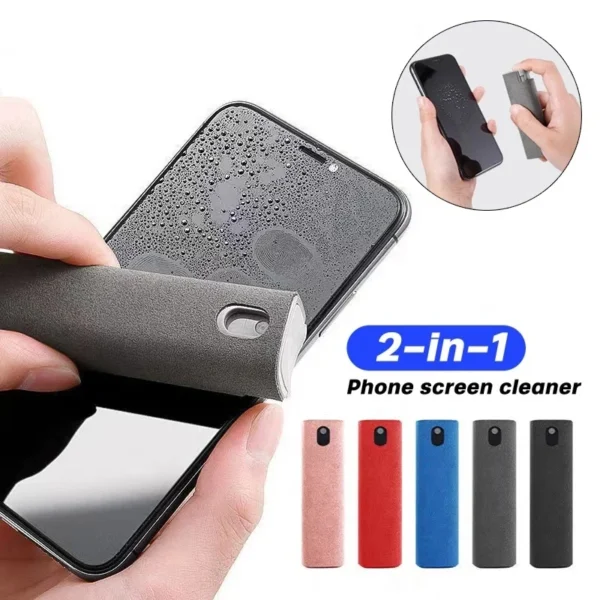 Spray 2 em 1 com Flanela Embutida para Limpeza de Telas – 9 cm | Ideal para Celulares, Tablets e Computadores