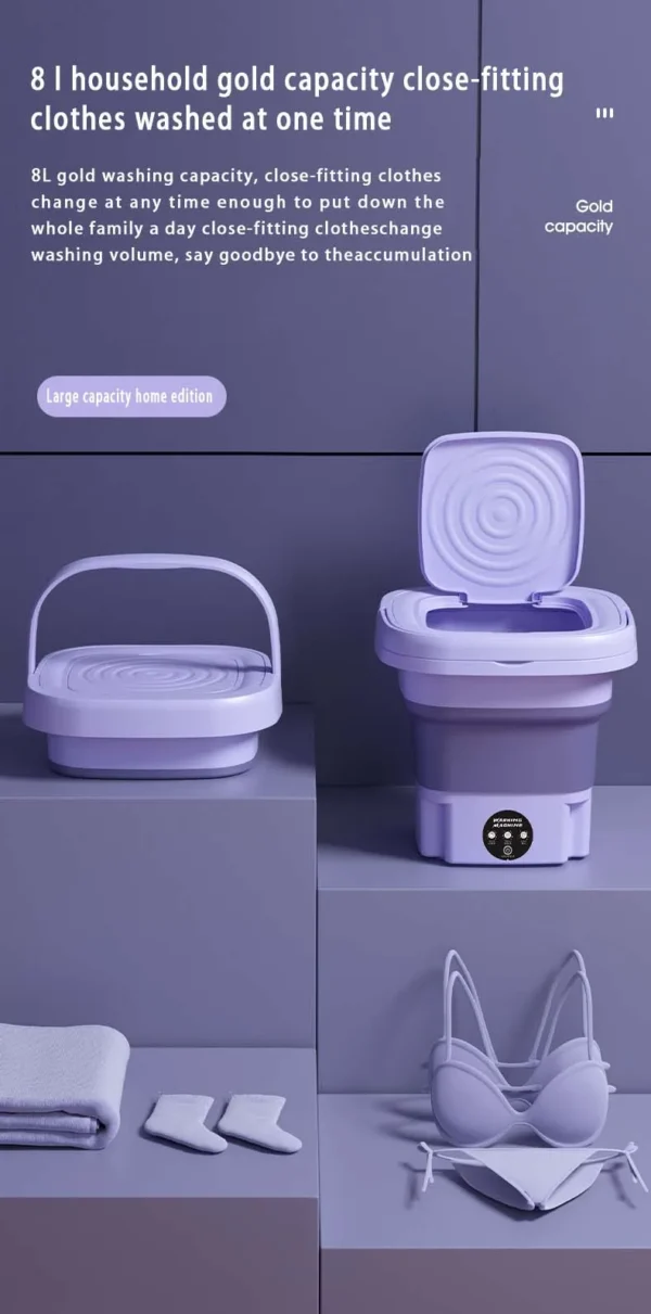 Mini Máquina de Lavar Dobrável 8L – Portátil, Compacta e Ideal para Roupas Íntimas, Meias e Itens Delicados | 3 Programas de Lavagem - Imagem 10