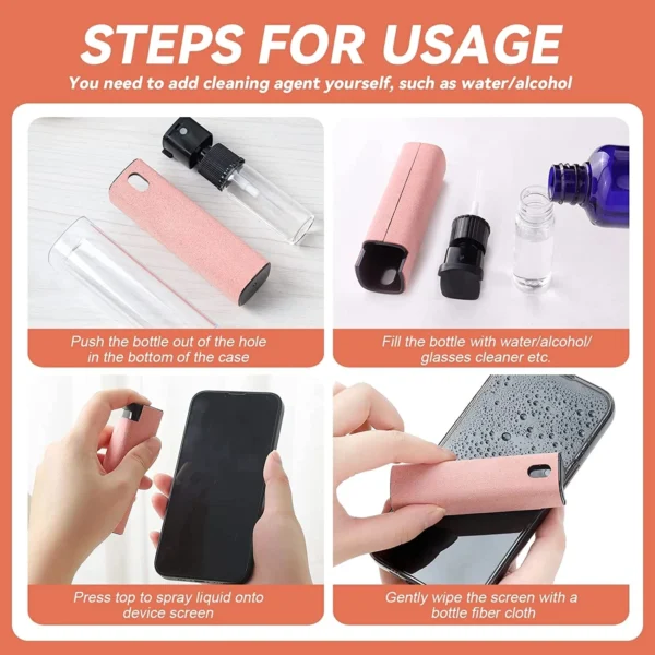 Spray 2 em 1 com Flanela Embutida para Limpeza de Telas – 9 cm | Ideal para Celulares, Tablets e Computadores - Imagem 6