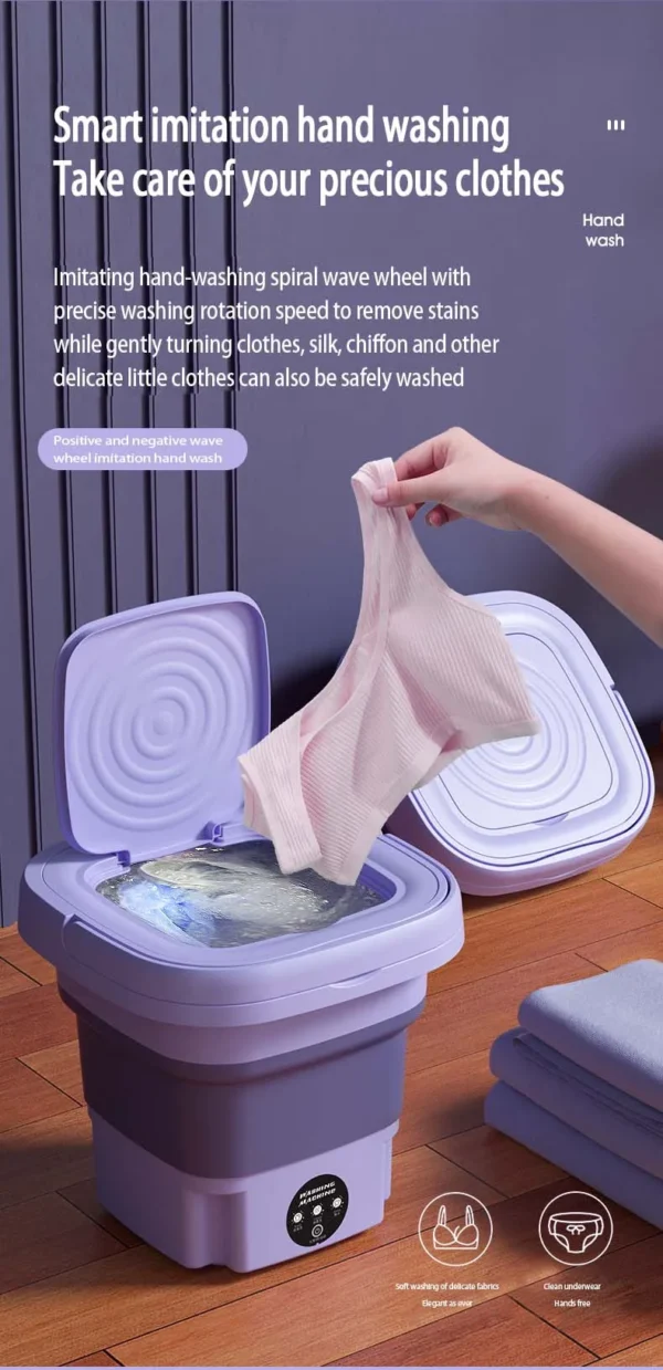 Mini Máquina de Lavar Dobrável 8L – Portátil, Compacta e Ideal para Roupas Íntimas, Meias e Itens Delicados | 3 Programas de Lavagem - Imagem 19