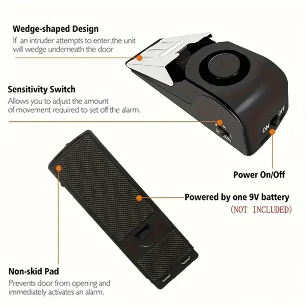 Alarme Portátil Antifurto com Trava de Porta 120dB – Sensor de Presença com 3 Níveis de Sensibilidade | Segurança em Viagens e Residências - Imagem 6