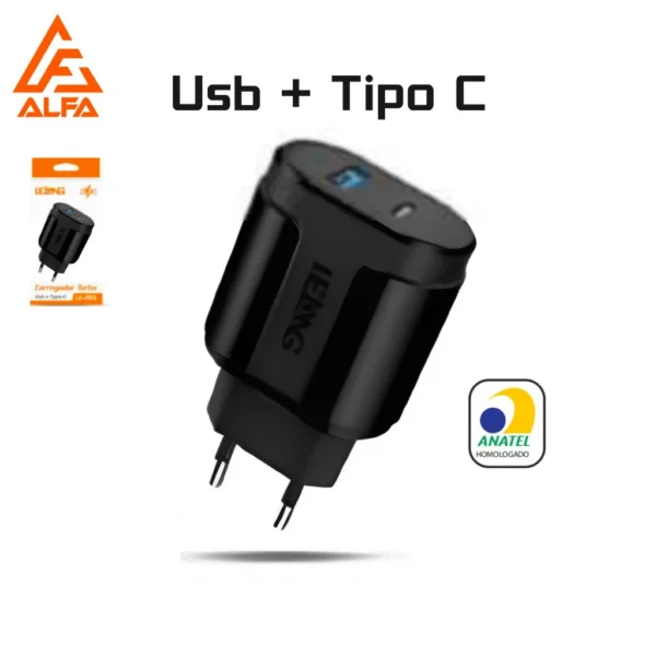 Carregador Fonte para iPhone Turbo Rapido 36w PD Tipo C Usb 2 Entradas - Imagem 3