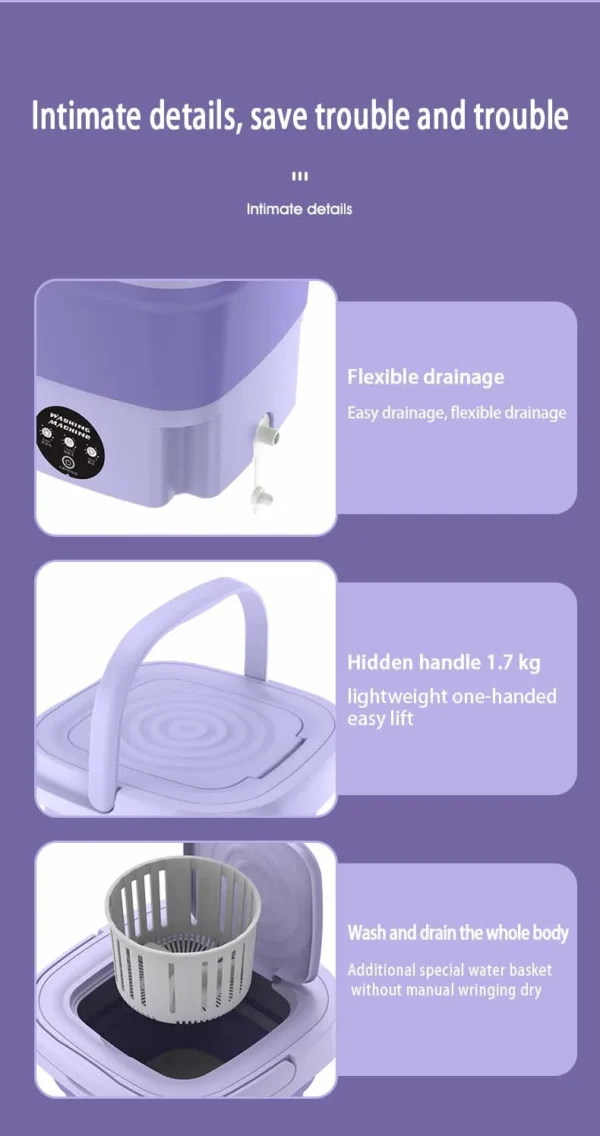 Mini Máquina de Lavar Dobrável 8L – Portátil, Compacta e Ideal para Roupas Íntimas, Meias e Itens Delicados | 3 Programas de Lavagem - Imagem 26