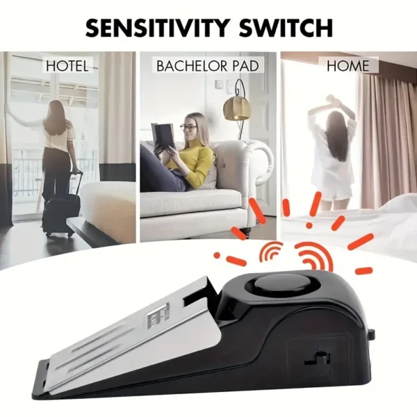 Alarme Portátil Antifurto com Trava de Porta 120dB – Sensor de Presença com 3 Níveis de Sensibilidade | Segurança em Viagens e Residências - Imagem 4
