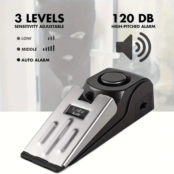 Alarme Portátil Antifurto com Trava de Porta 120dB – Sensor de Presença com 3 Níveis de Sensibilidade | Segurança em Viagens e Residências