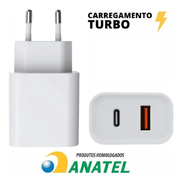 Carregador Fonte para iPhone Turbo Rapido 36w PD Tipo C Usb 2 Entradas - Imagem 2