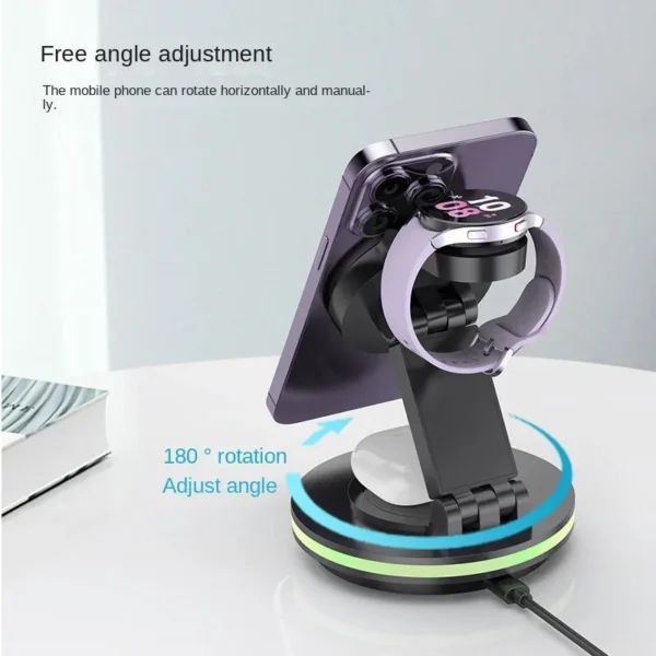Carregador Magnético Dobrável Sem Fio, Carregador 4 em 1 para Apple iPhone 15 Pro Max, 14, 13, 12, Airpods 3, 2 Pro - Imagem 2