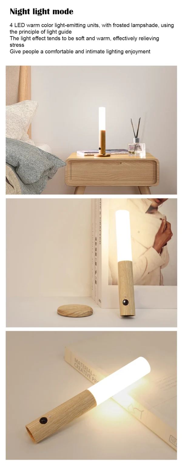 Luminária LED Inteligente com Sensor de Movimento PIR – Base Magnética e Acabamento em Madeira - Imagem 10