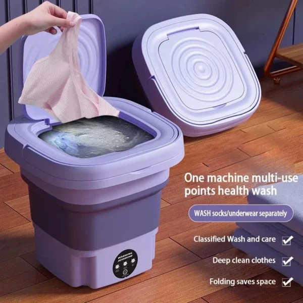 Mini Máquina de Lavar Dobrável 8L – Portátil, Compacta e Ideal para Roupas Íntimas, Meias e Itens Delicados | 3 Programas de Lavagem