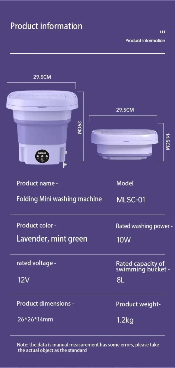 Mini Máquina de Lavar Dobrável 8L – Portátil, Compacta e Ideal para Roupas Íntimas, Meias e Itens Delicados | 3 Programas de Lavagem - Imagem 12