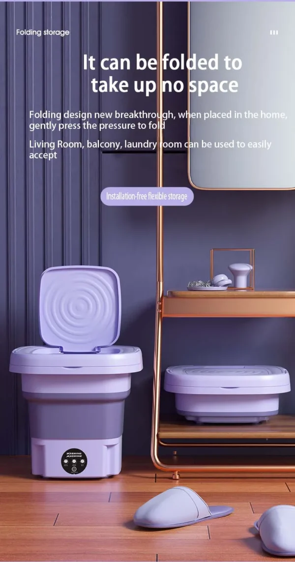 Mini Máquina de Lavar Dobrável 8L – Portátil, Compacta e Ideal para Roupas Íntimas, Meias e Itens Delicados | 3 Programas de Lavagem - Imagem 24